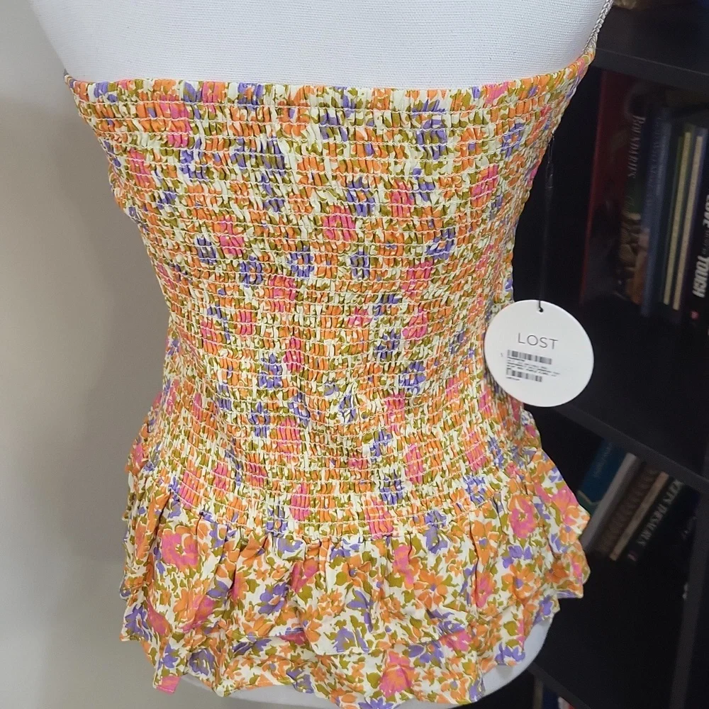 LOST + WANDER Orange Purple Floral CALI DREAMING MINI SKIRT (wear as Strapless)